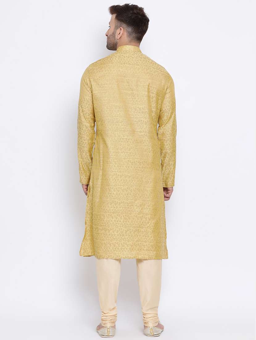 beige jacquard silk blend long kurta - 17451223 - Standard Image - 2
