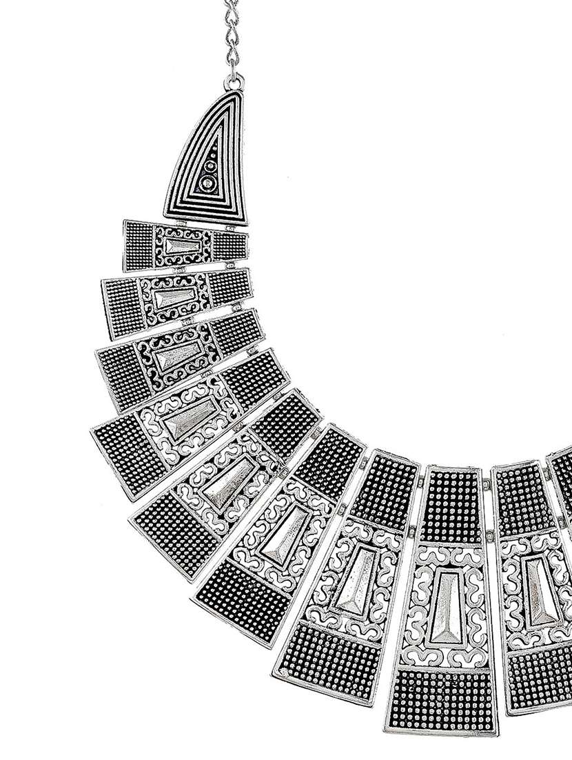 Oxidised Silver Short Necklace With Earring