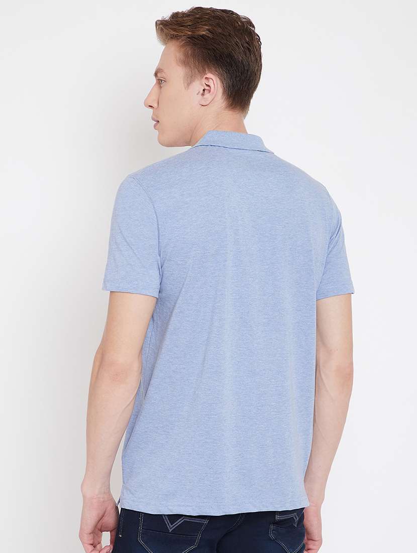 light blue solid polo t-shirt - 17453398 - Standard Image - 2