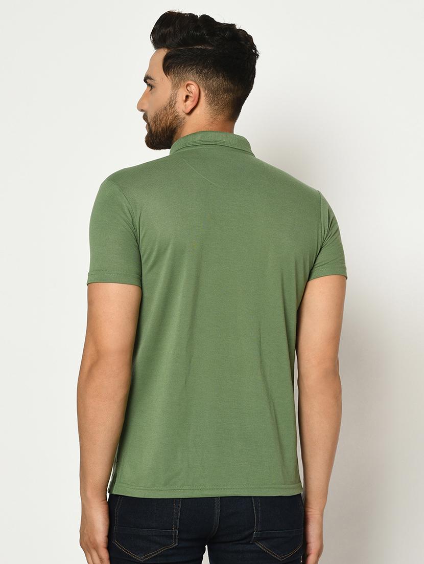 olive green solid collared t-shirt - 17453408 - Standard Image - 2