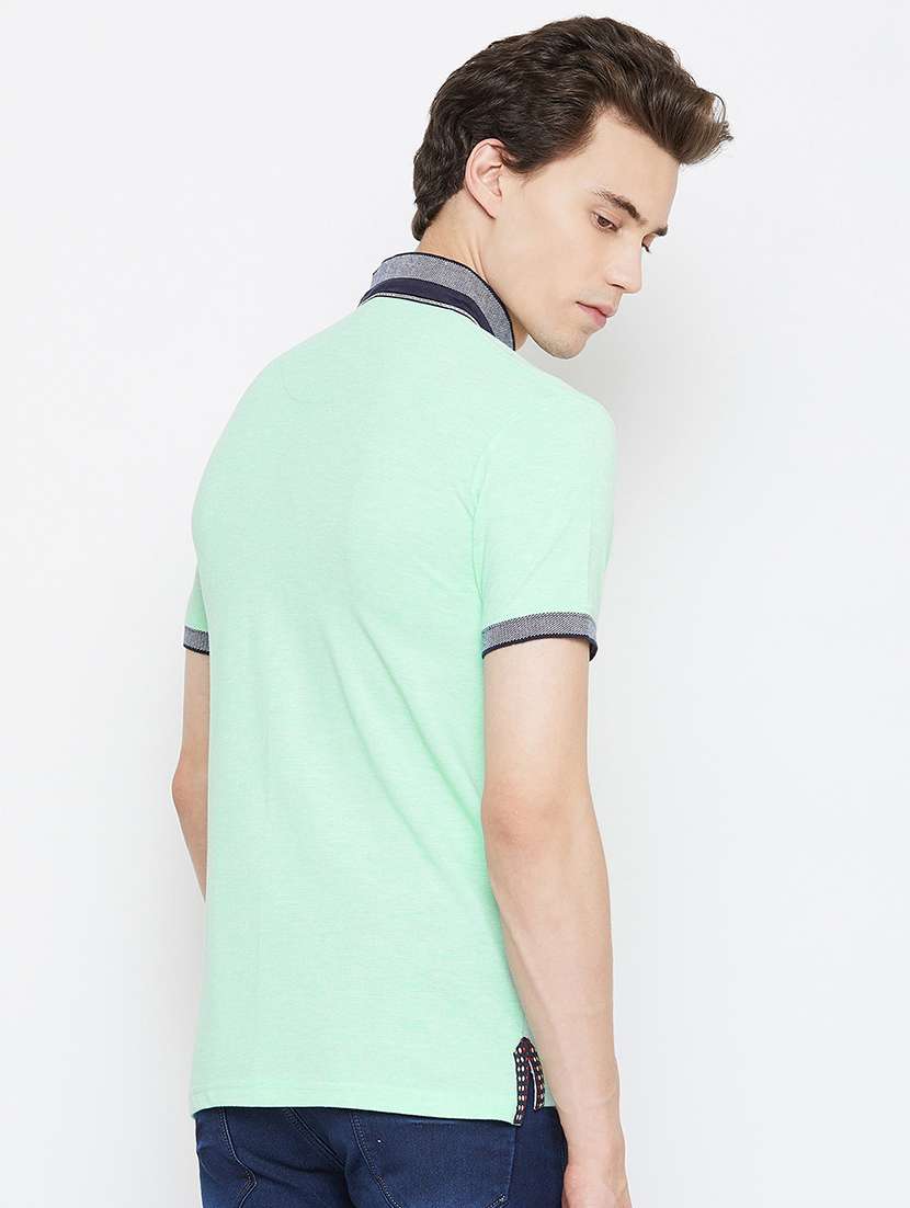 sea green solid collared t-shirt - 17453446 - Standard Image - 2