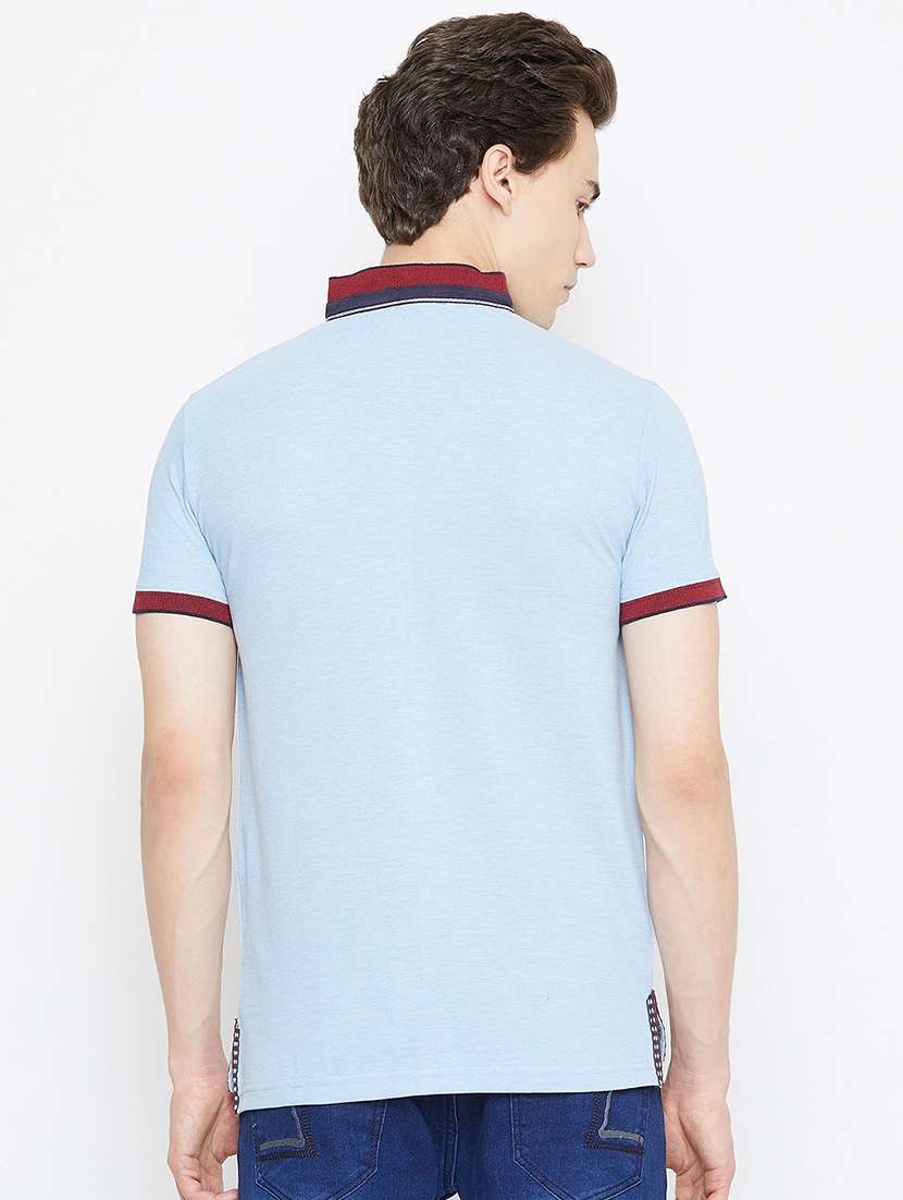 light blue solid collared t-shirt - 17453448 - Standard Image - 2