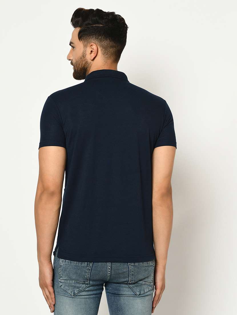 navy blue solid collared t-shirt - 17453471 - Standard Image - 2