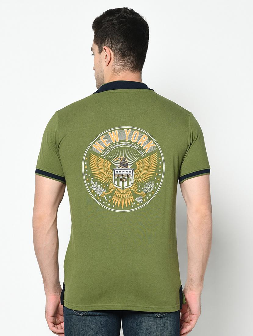 olive green printed polo t-shirt - 17453504 - Standard Image - 2