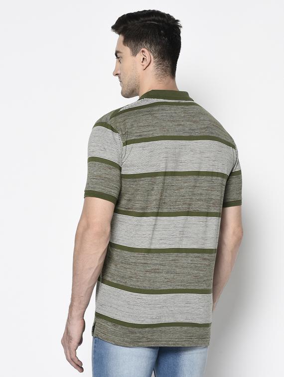 olive green striped collared t-shirt - 17453511 - Standard Image - 2