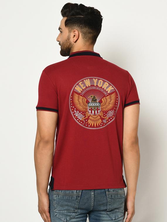 maroon printed polo t-shirt - 17453533 - Standard Image - 2