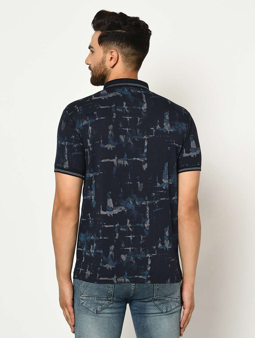 navy blue printed collared t-shirt - 17453580 - Standard Image - 2