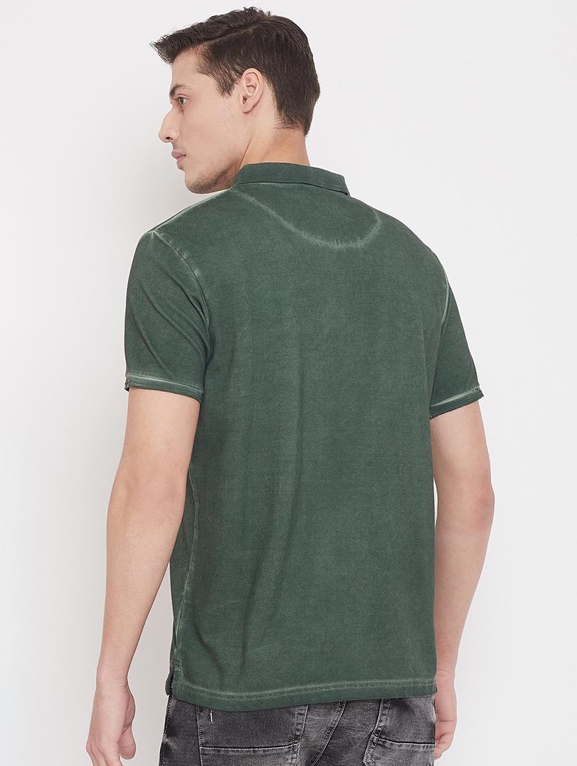 olive green solid collared t-shirt - 17453724 - Standard Image - 2
