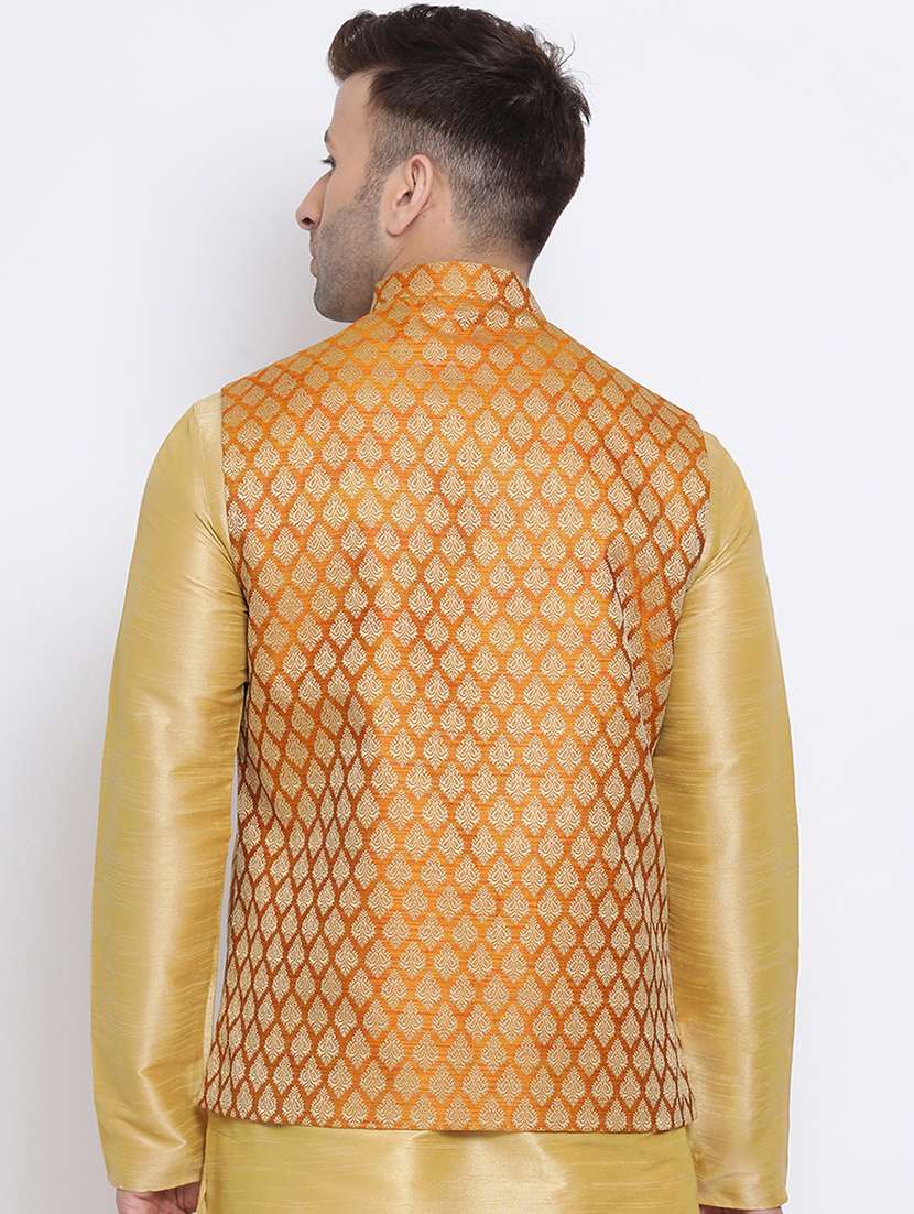 gold jacquard nehru jacket - 17454160 - Standard Image - 2