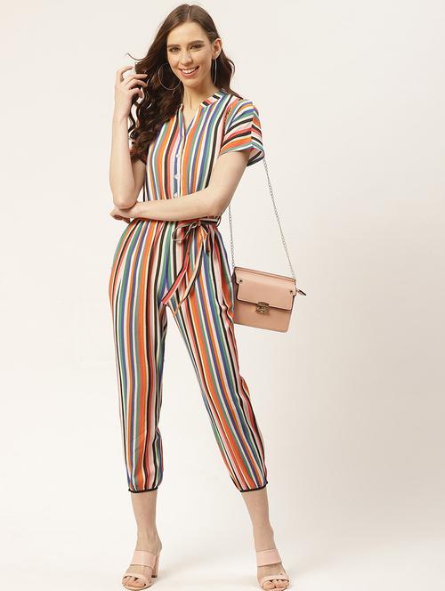 tie front striped jumpsuit - 17454277 - Standard Image - 0