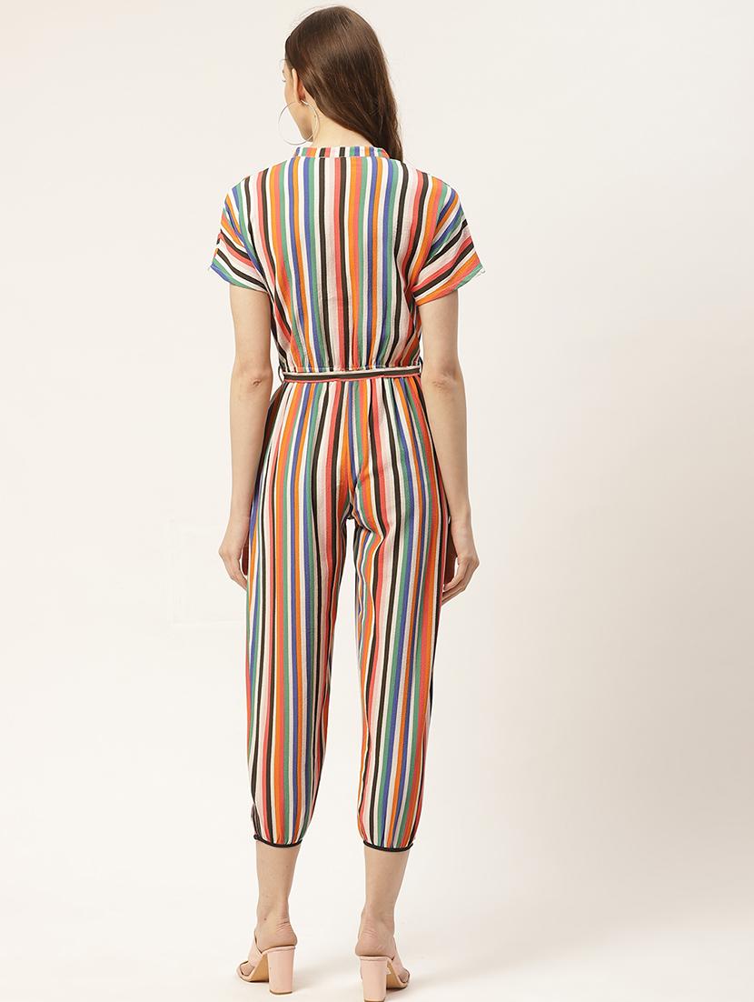 tie front striped jumpsuit - 17454277 - Standard Image - 2