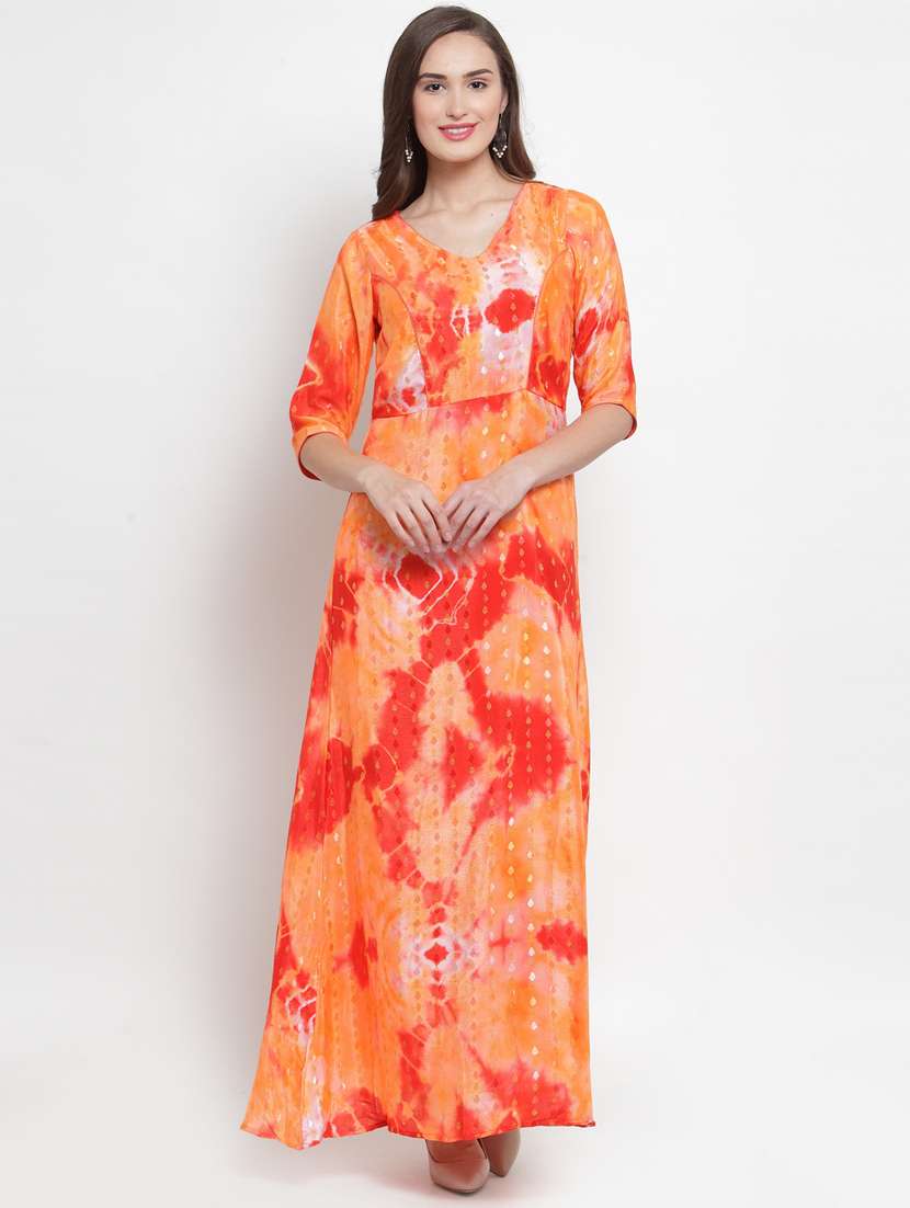 v-neck tie & dye  a-line dress