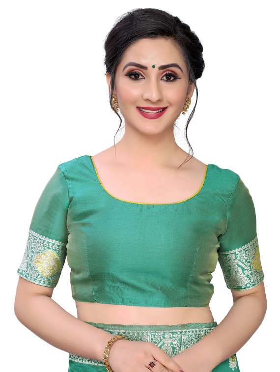women's self design green colored saree with blouse - 17456081 -  Standard Image - 2