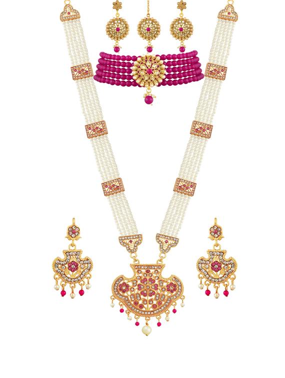 pink metal necklaces and earring - 17456202 - Standard Image - 2