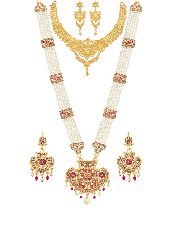 gold metal necklaces and earring - 17456205 - Standard Image - 2