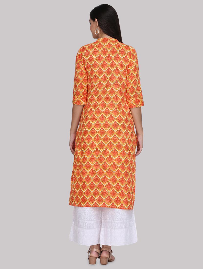 printed mandarin neck straight kurta - 17457676 - Standard Image - 2