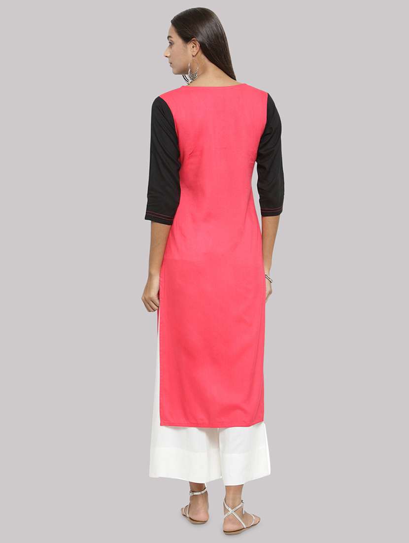 color block straight kurta - 17457681 -  Standard Image - 2