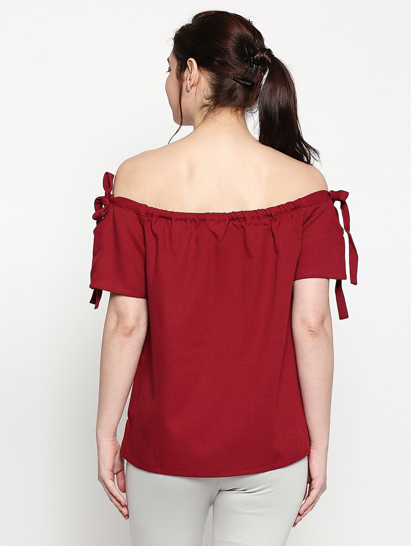 off shoulder neck solid top - 17457775 - Standard Image - 2