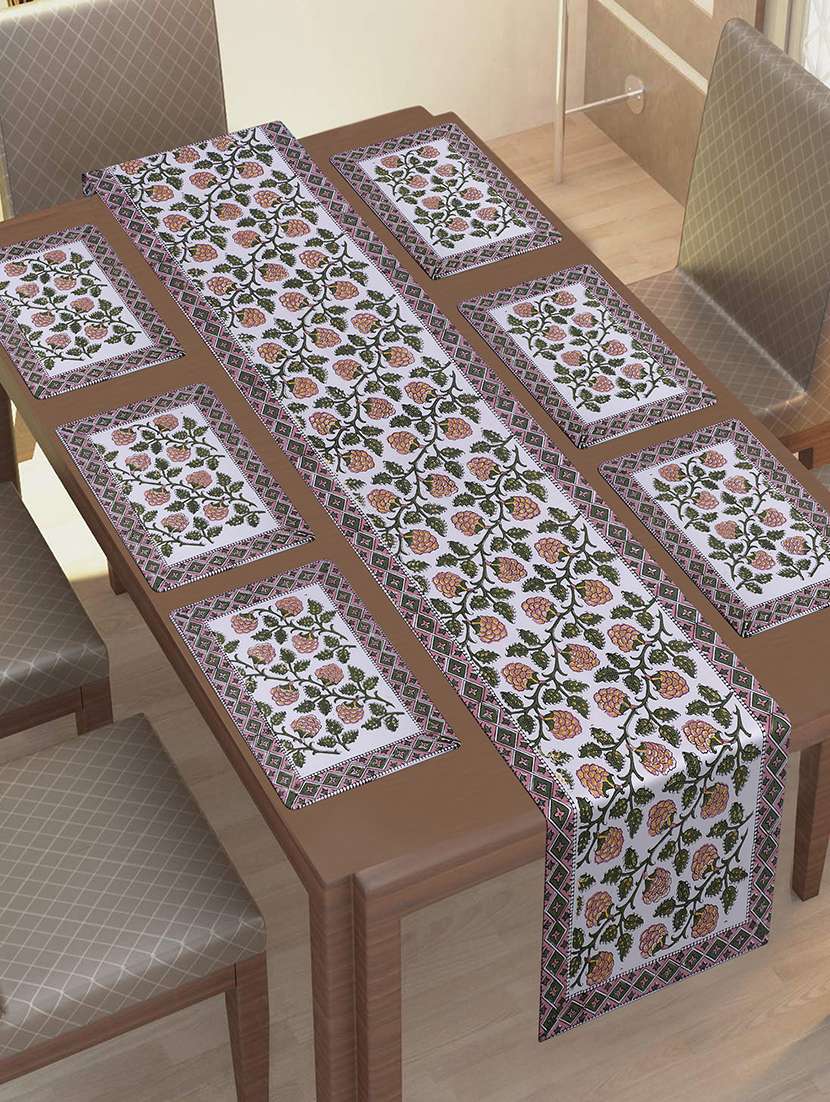  cotton jaipuri printed 6 table mat & 1 runner (set of 7 pcs)