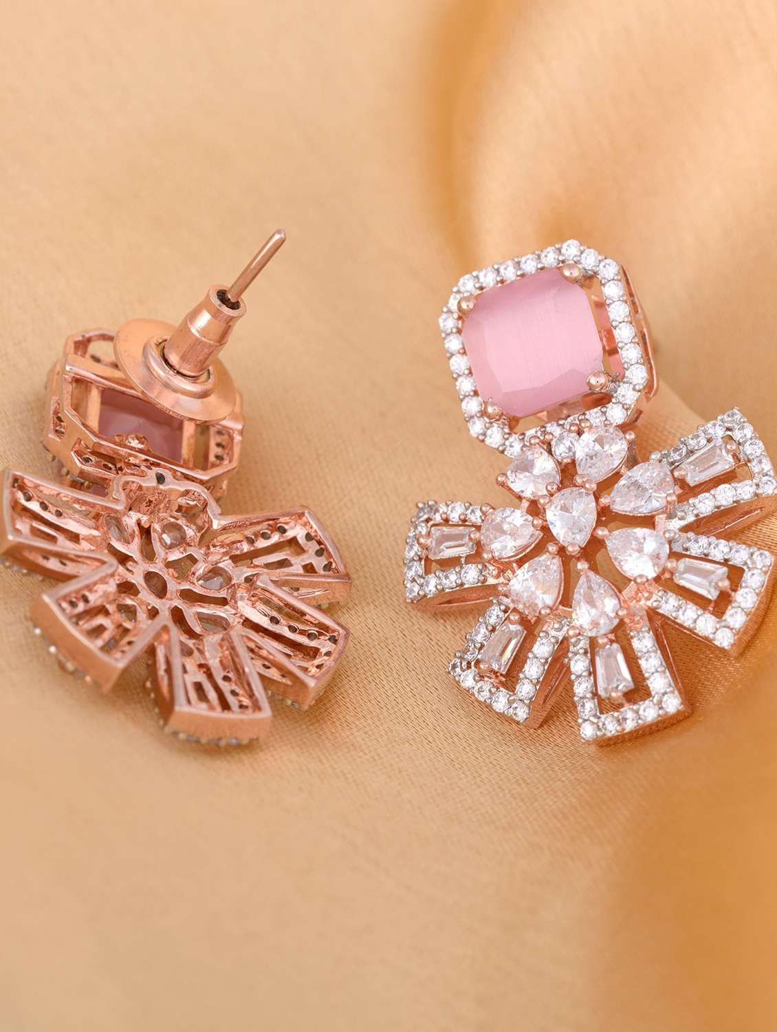 pink brass drop earring