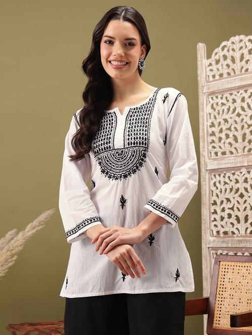 ada hand-embroidered white chikankari kurti  - 17459079 -  Standard Image - 0
