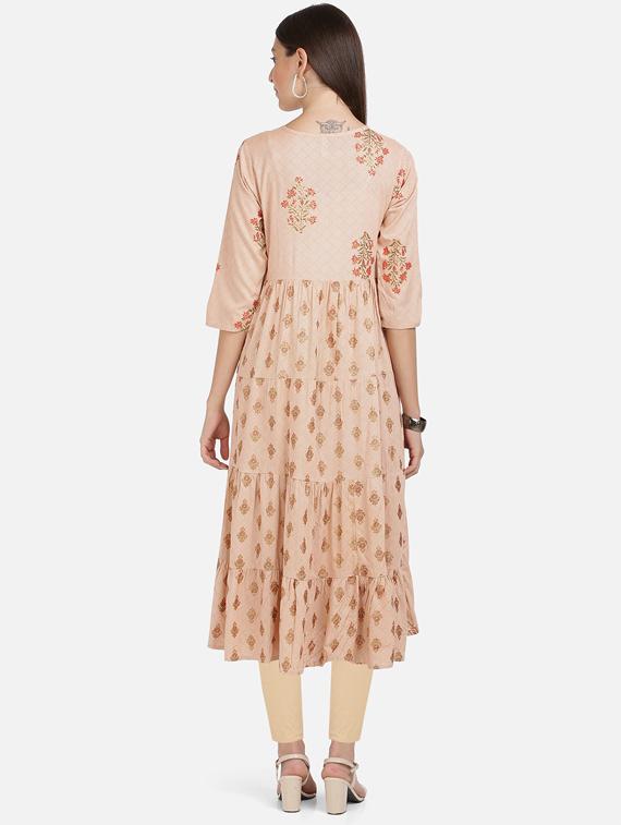 peach rayon anarkali kurta - 17459558 - Standard Image - 2