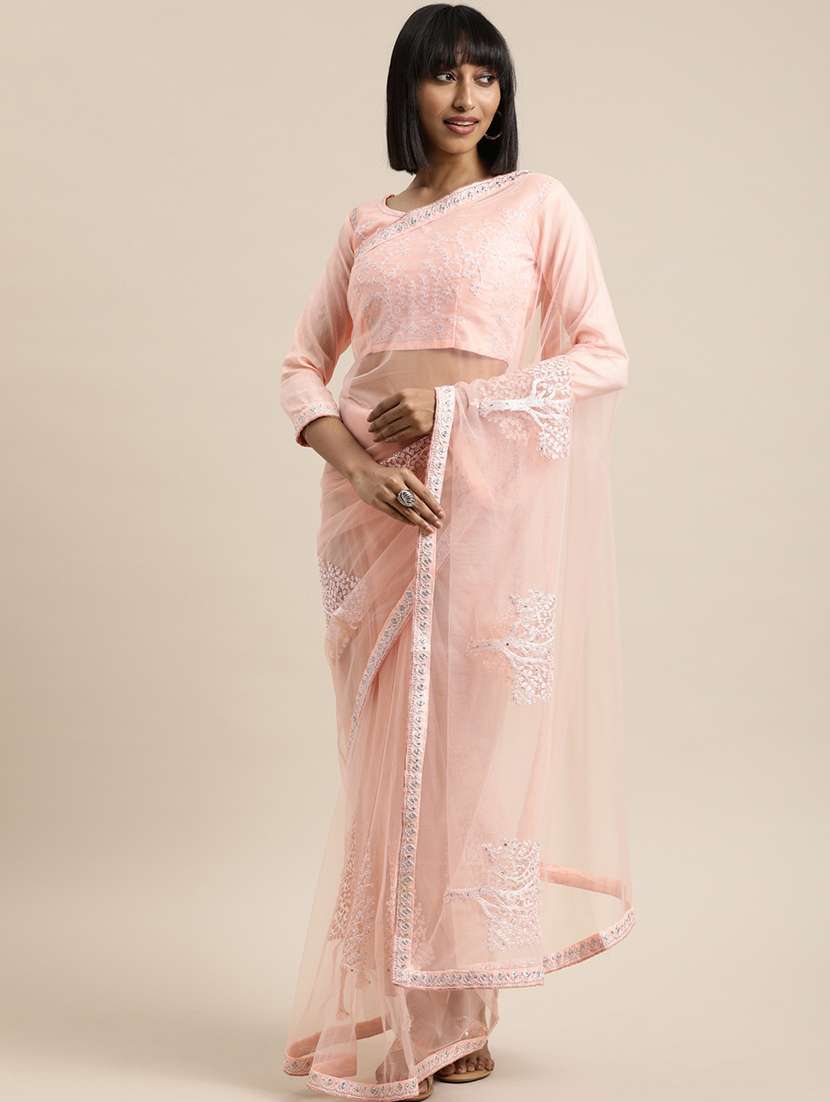 tonal embroidered plain saree with blouse