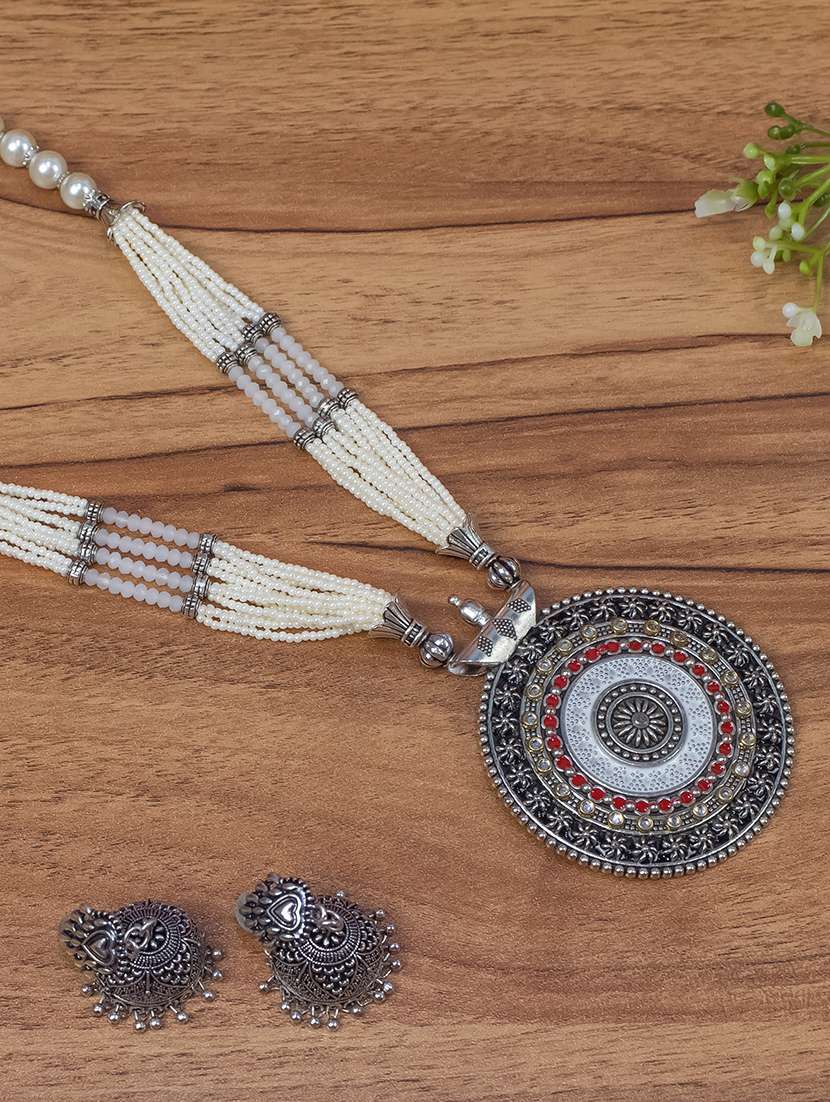 oxidised silver long necklace with earring