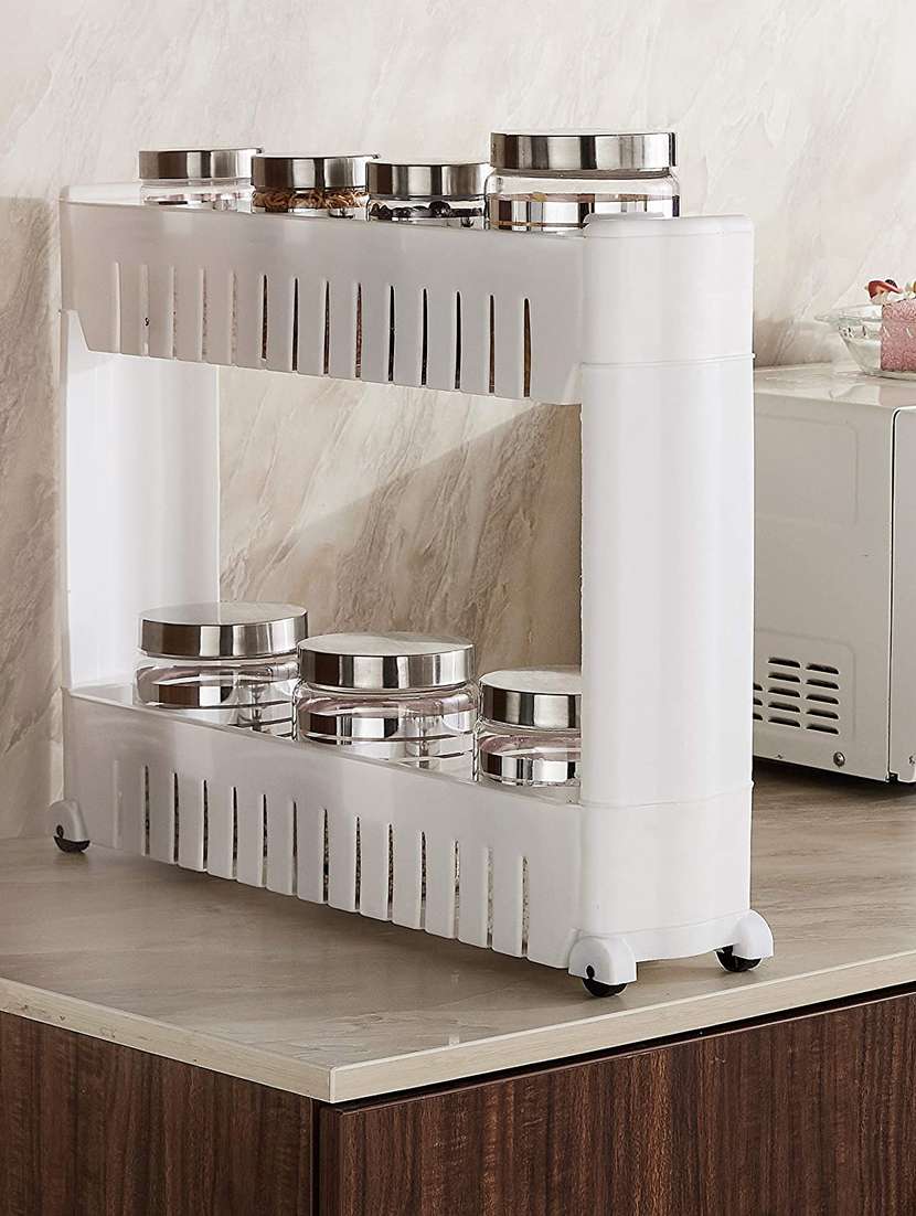 kitchen storage 2 layered slim rack shelf with wheels