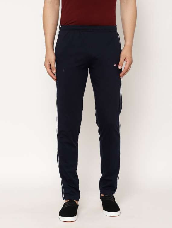 navy blue side striped full length track pant
