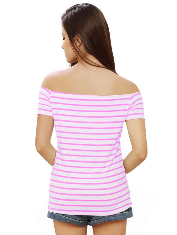 off shoulder striped tee - 17461377 -  Standard Image - 2