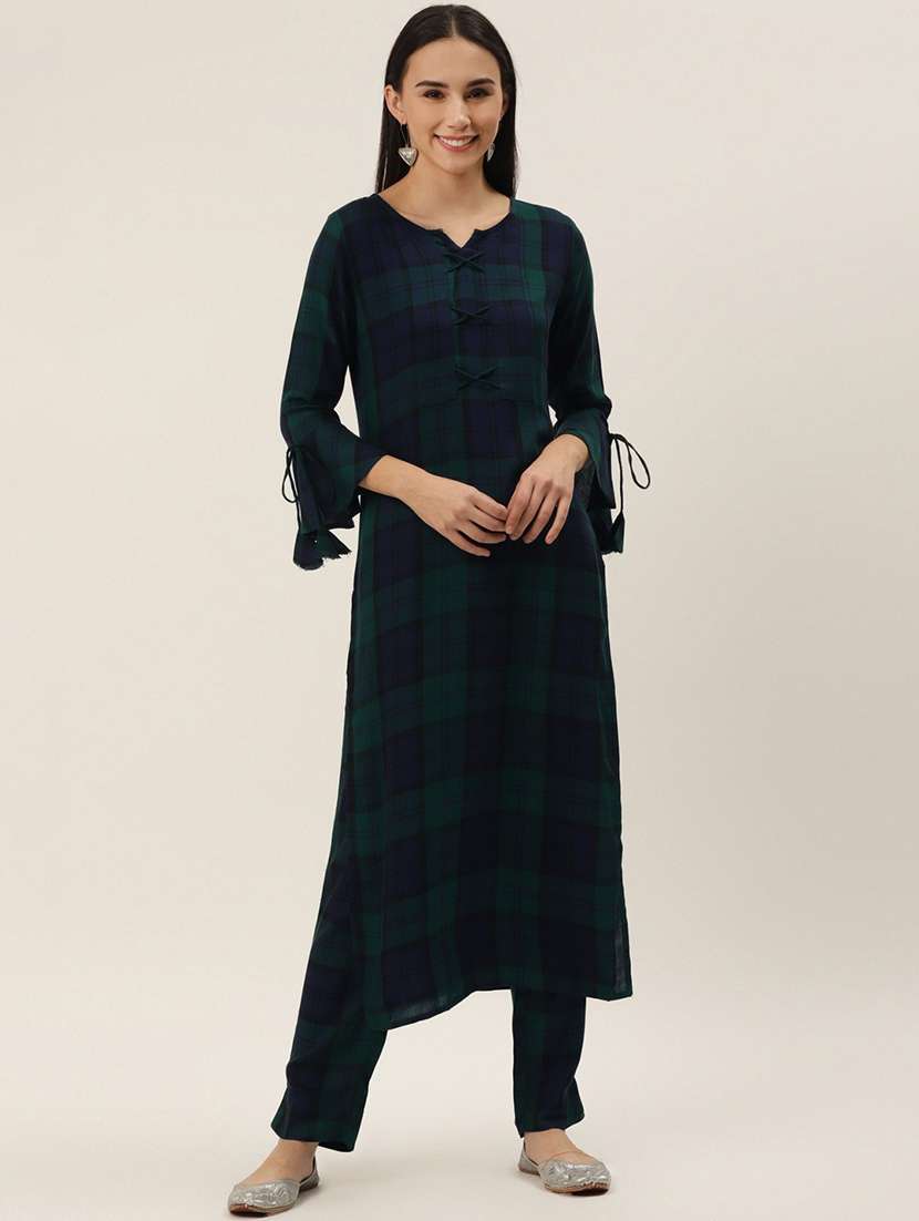 checkered kurta pant set