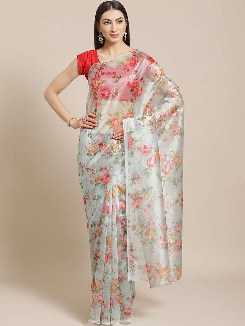 floral woven saree with blouse