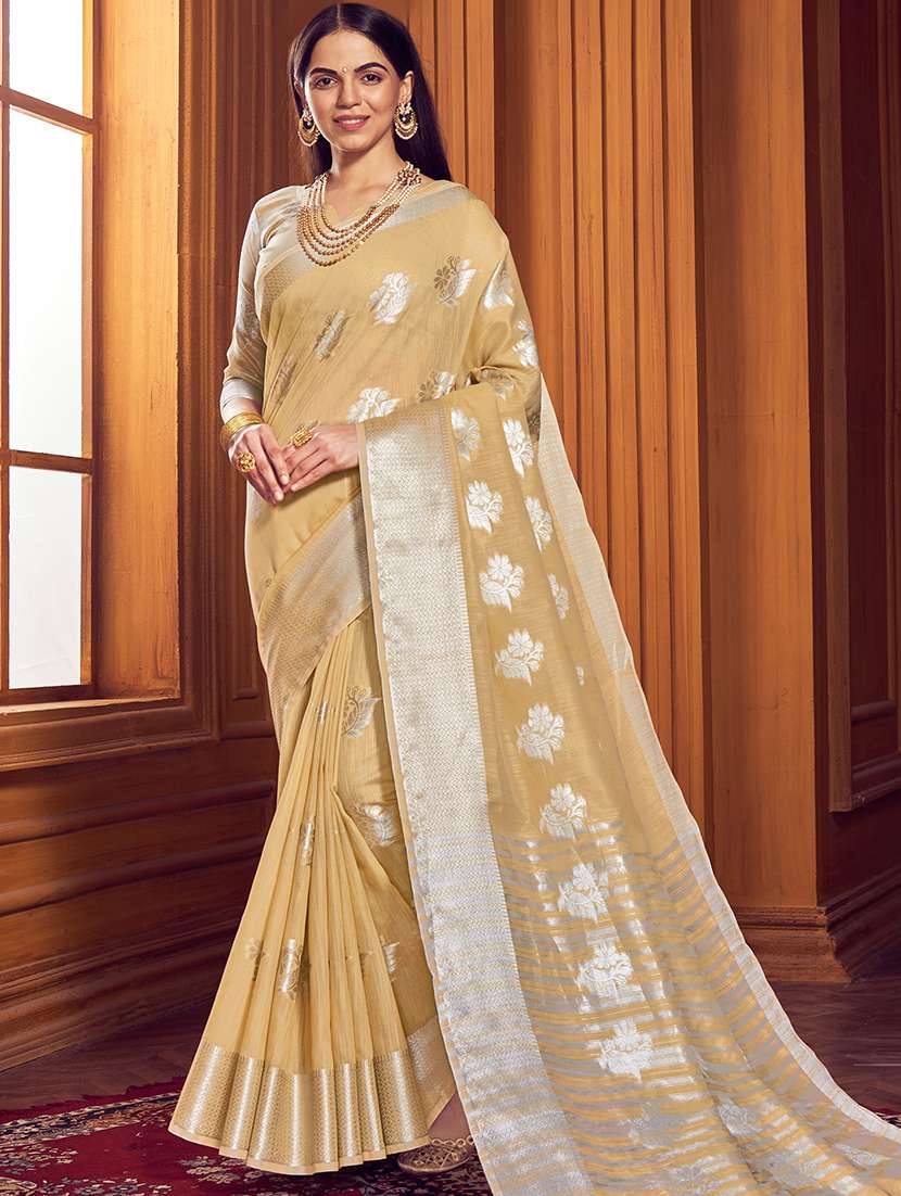 women's self design beige colored saree with blouse