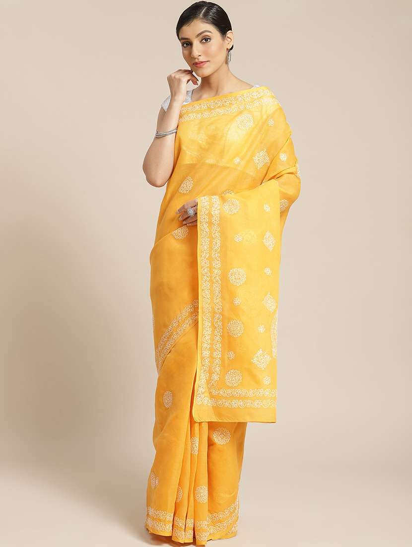 floral chikankari saree with blouse