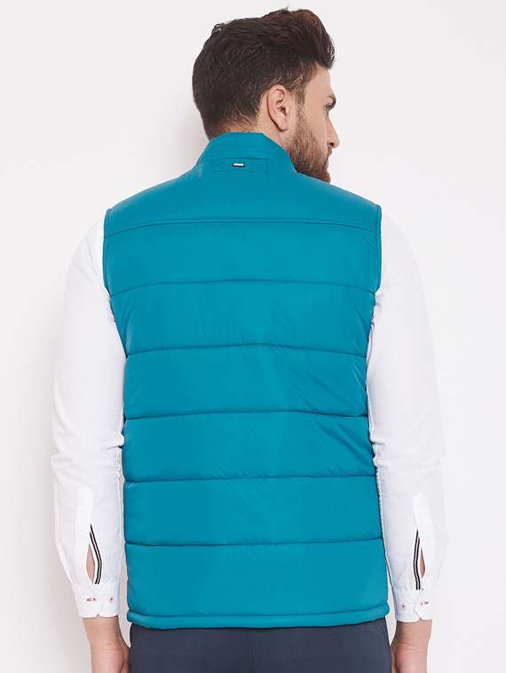 blue solid quilted jacket - 17463513 - Standard Image - 2