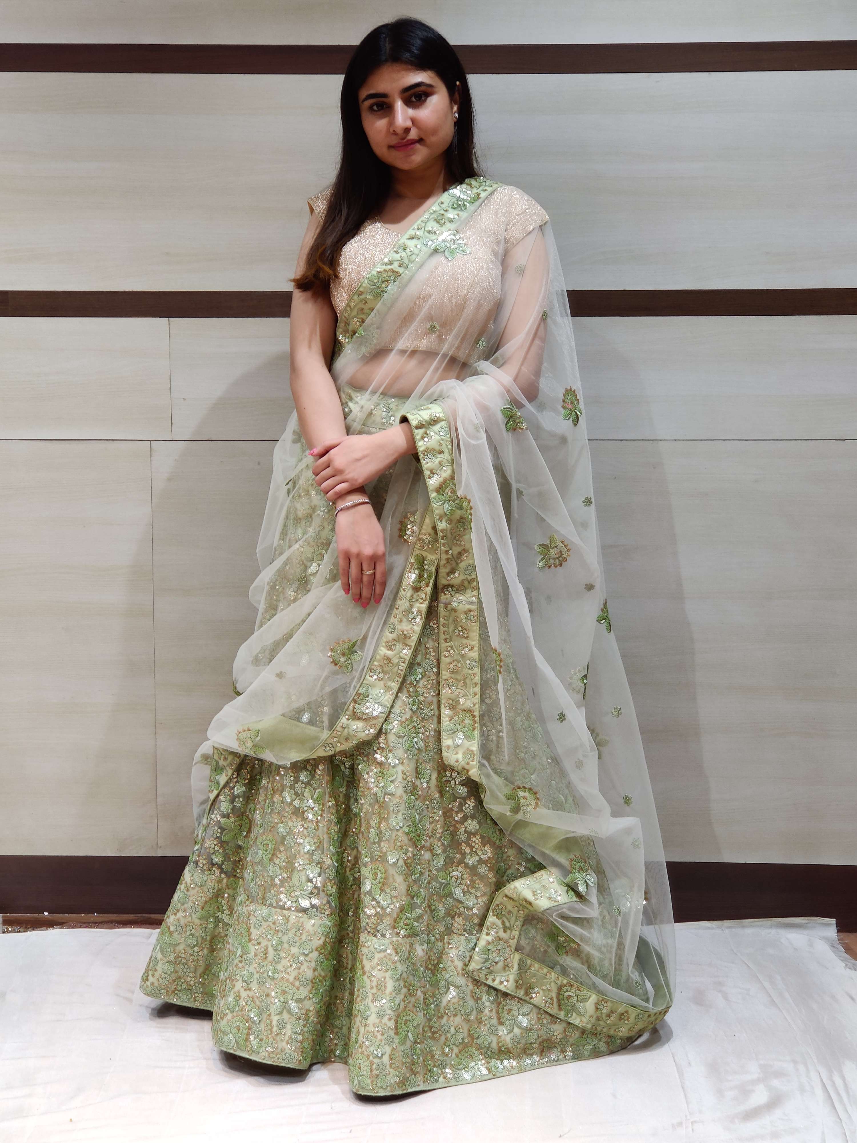 green color lehenga choli with dupatta 