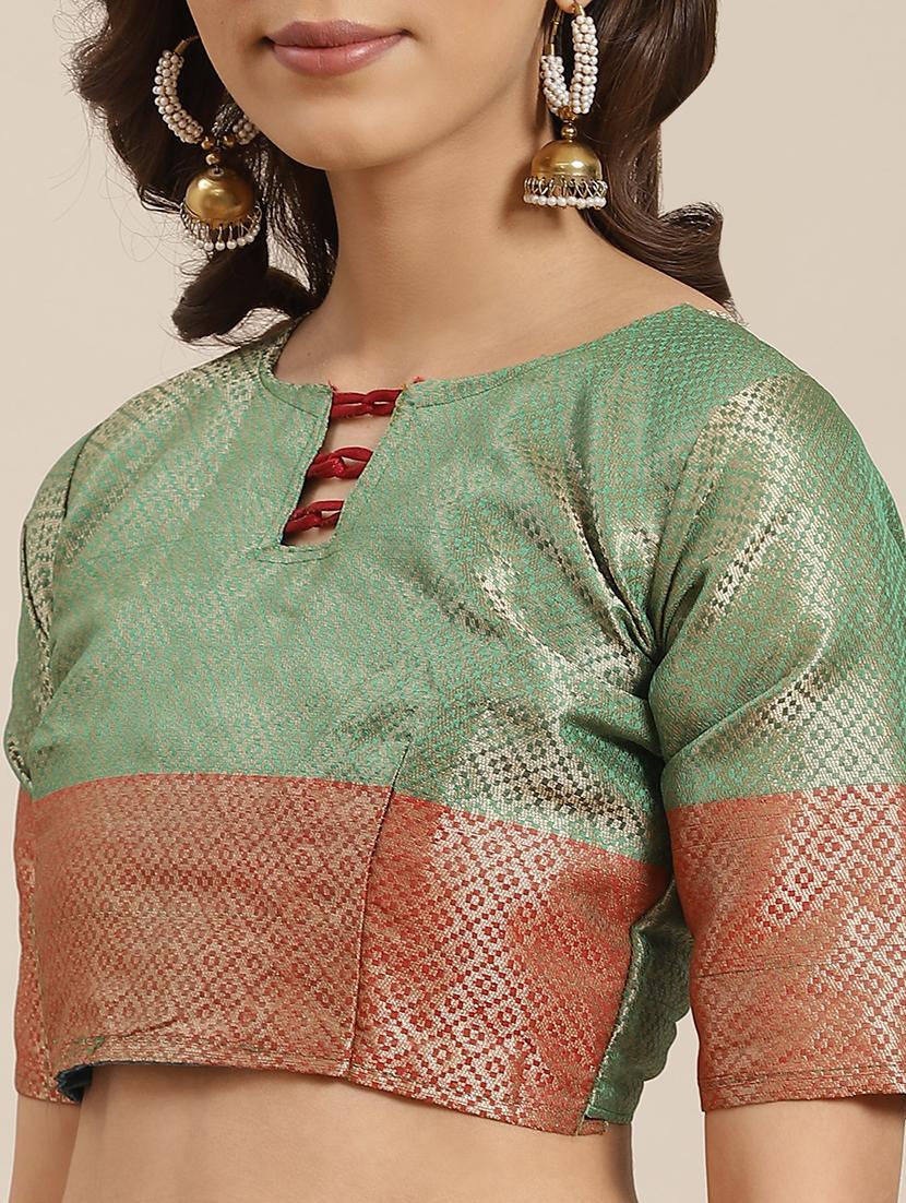 checkered banarasi saree with blouse - 17465495 - Standard Image - 2