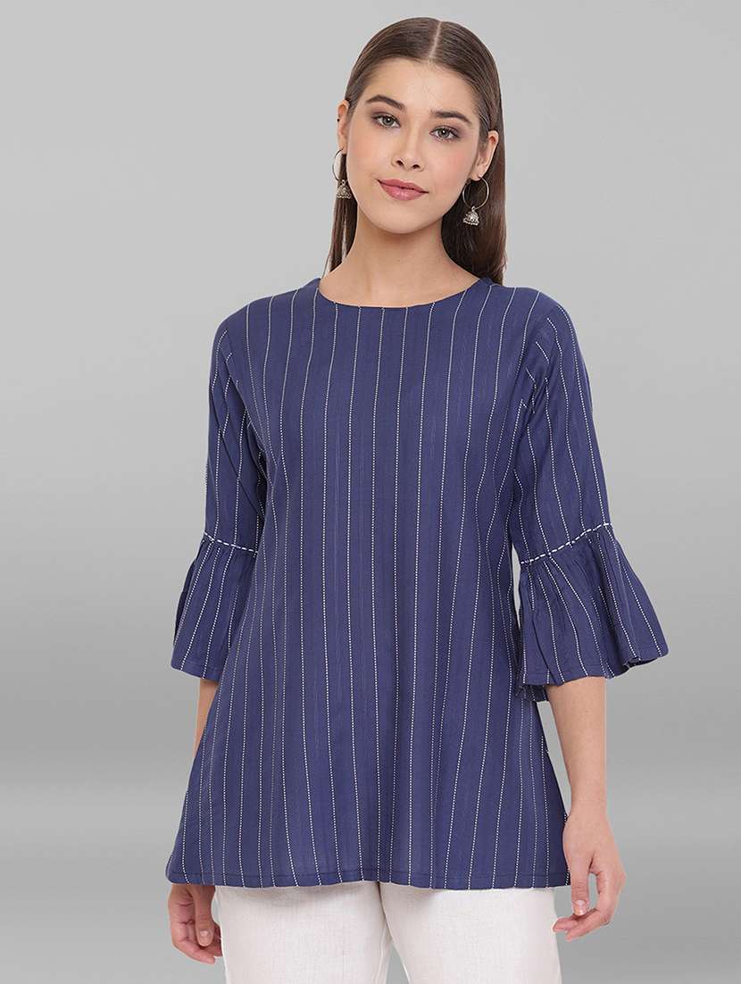 blue bell sleeves embroidered tunic