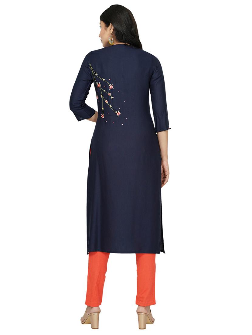 navy rayon straight kurta - 17466937 - Standard Image - 2