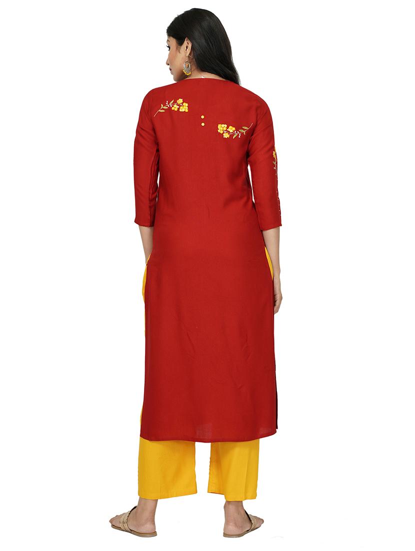 maroon rayon straight kurta - 17466941 - Standard Image - 2