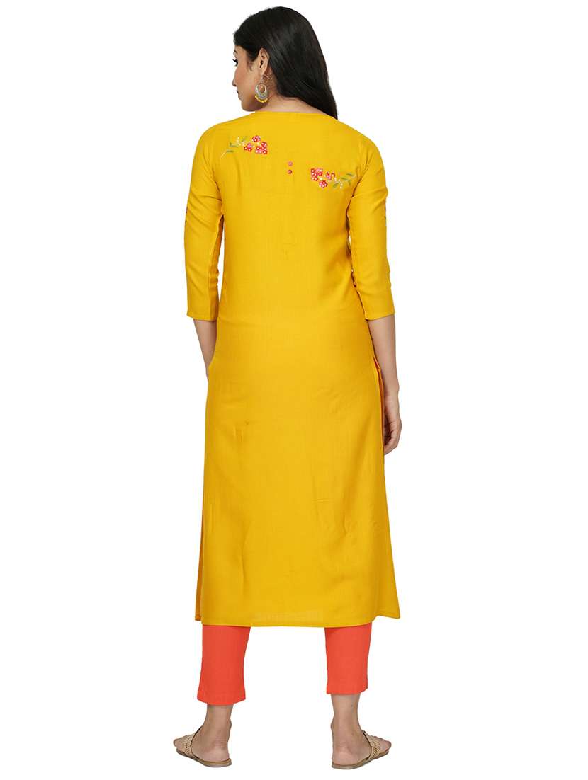 yellow rayon straight kurta - 17466942 -  Standard Image - 2