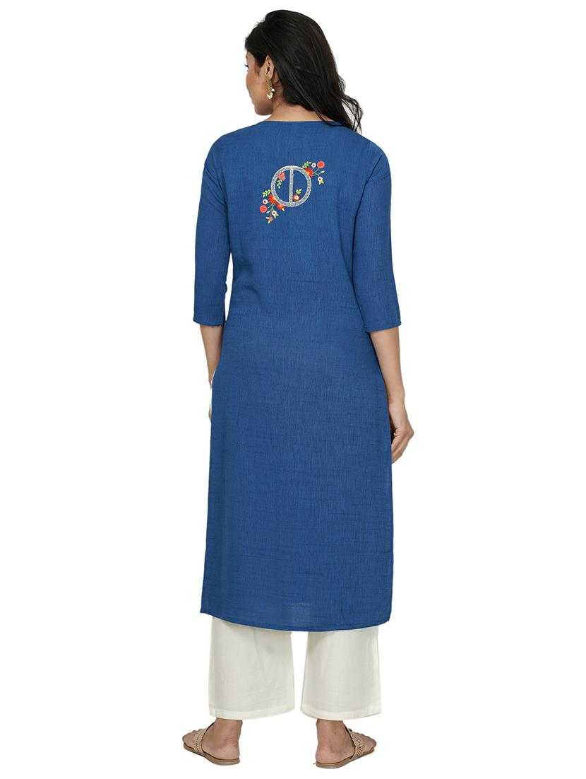 blue rayon straight kurta - 17466945 - Standard Image - 2