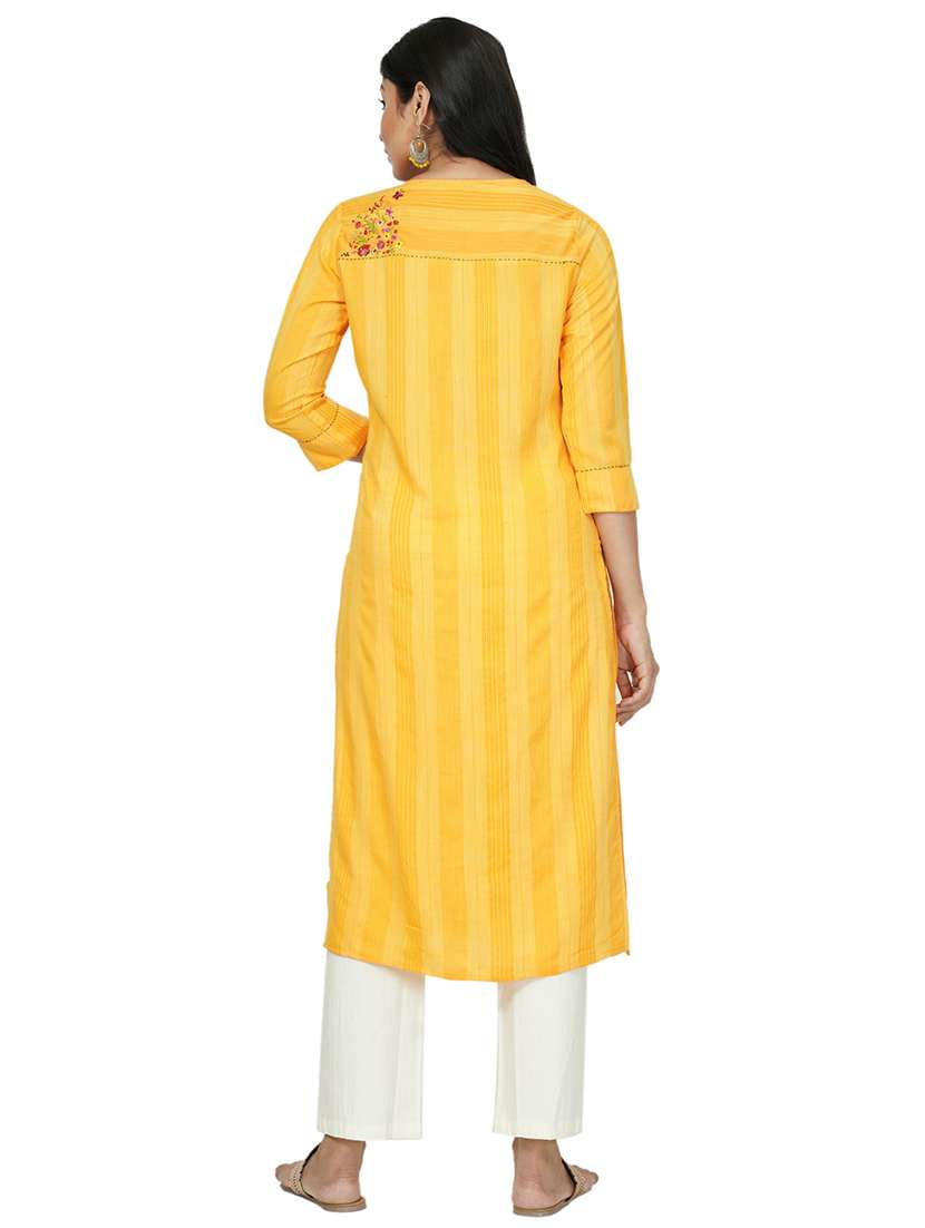 yellow cotton straight kurta - 17466987 - Standard Image - 2