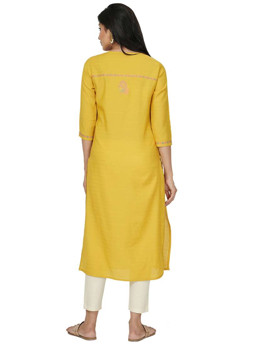 yellow cotton straight kurta - 17467007 - Standard Image - 2