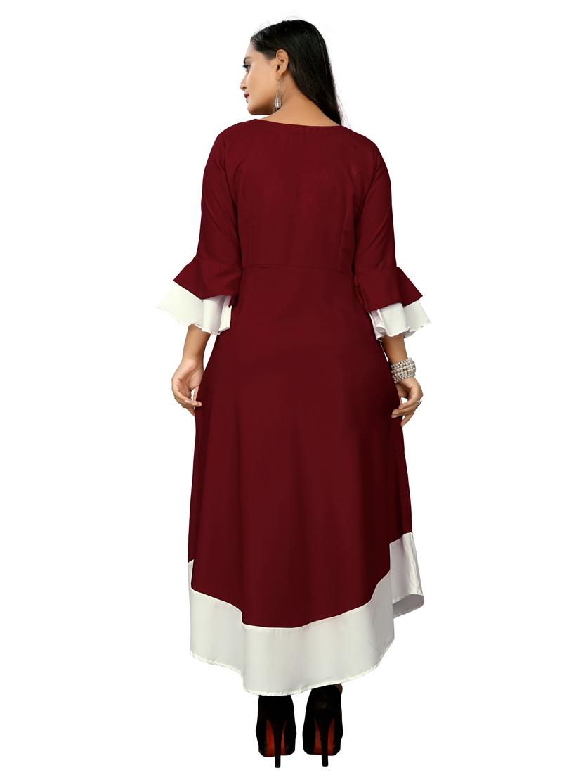 maroon rayon anarkali kurta - 17467077 - Standard Image - 2