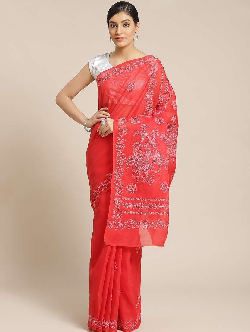 floral chikankari saree with blouse