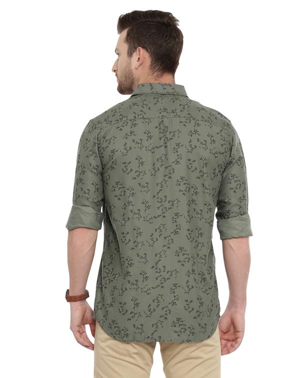 olive green printed casual shirt - 17468082 - Standard Image - 2