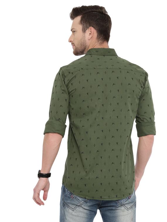 olive green printed casual shirt - 17468125 - Standard Image - 2