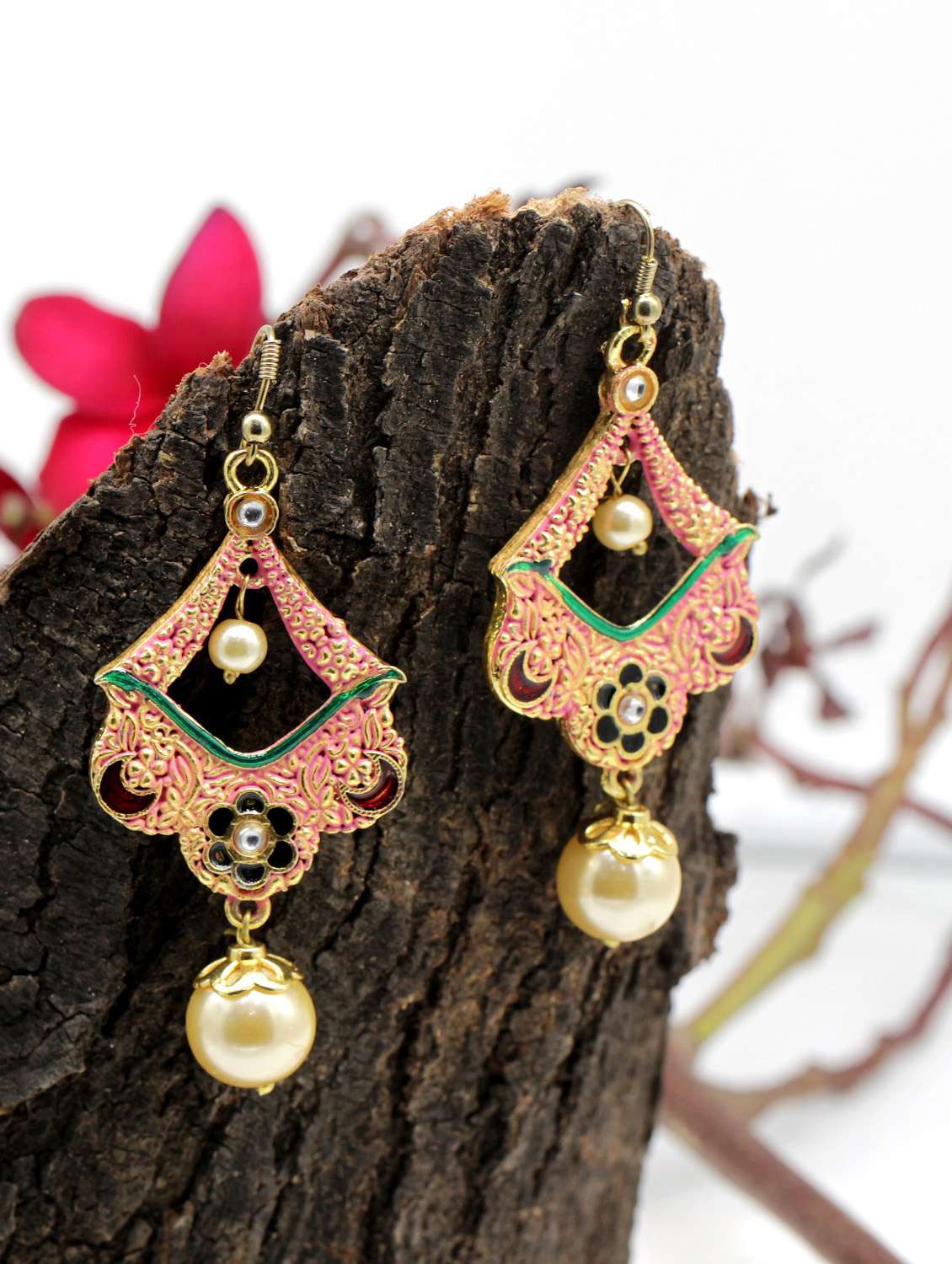 pink gold plated chandballi earring